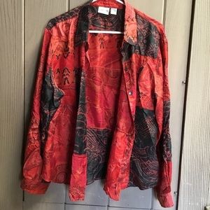 Red silk Chico’s shirt- perfect for all seasons